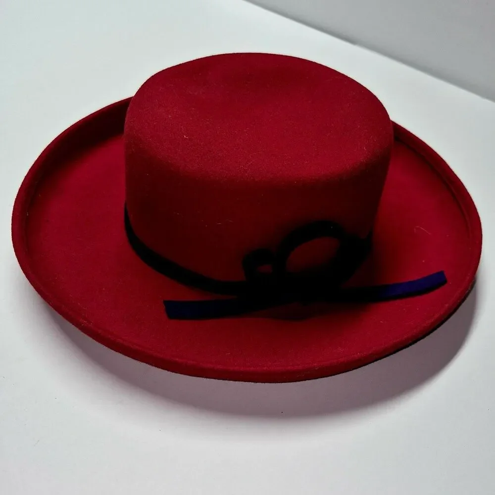 SCALA Red Hat Society 100% Wool Cloche Hat Purple Velvet Bow Official Church